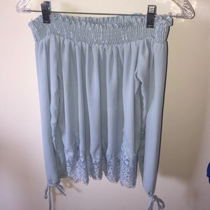 Blue Lace trim bottom off the shoulder top